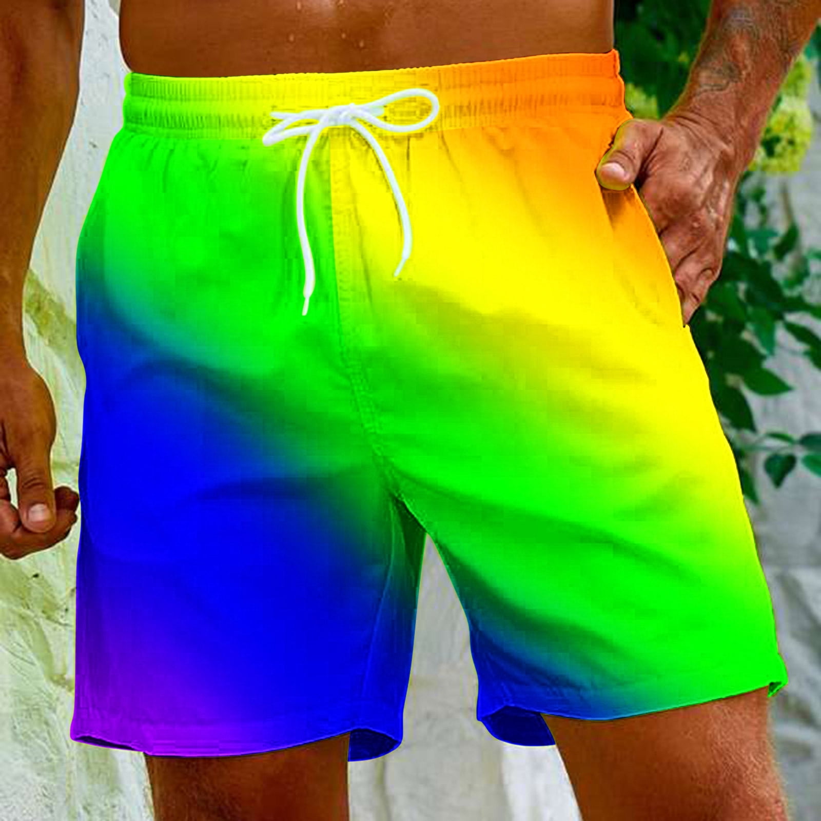 Busydd Mens Shorts 2024 Summer Drawstring Hawaiian Beach Shorts Quick