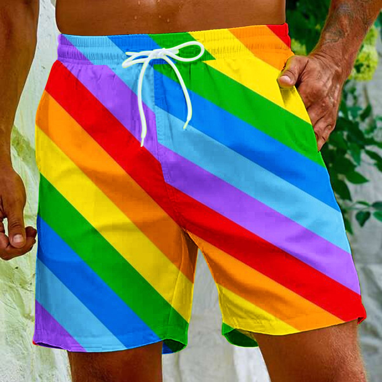 Busydd Mens Shorts 2024 Summer Drawstring Hawaiian Beach Shorts Quick