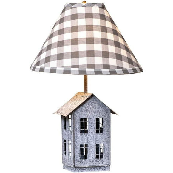 Irvin's Country Tinware House Lamp with Gray Check Shade
