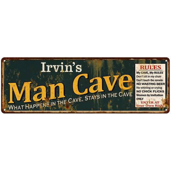 Irvin's Man Cave Rules Green Sign Decor Gift 8x24 108240005176