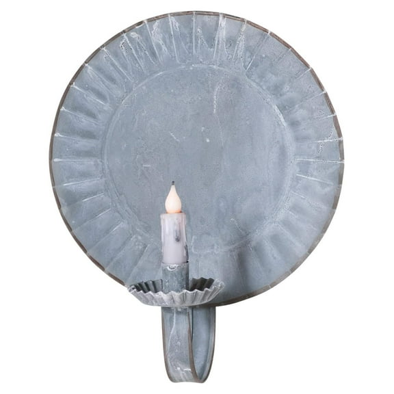 Irvin's Tinware, K17-75WZ, Large Round Candle Sconce in Weathered Zinc, Rustic Farmhouse Wall Sconces