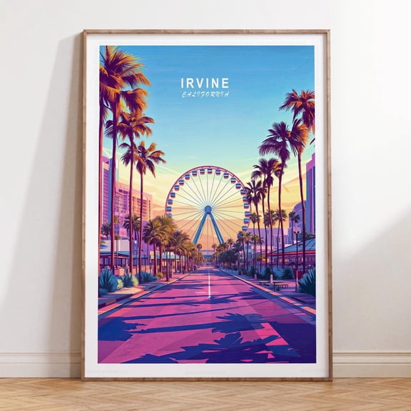 Irvine California Minimalist Birthday Travel Wall Art, Unframed Paper Print Size 8x12
