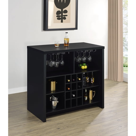 Irving Black Freestanding Home Bar with Open Storage