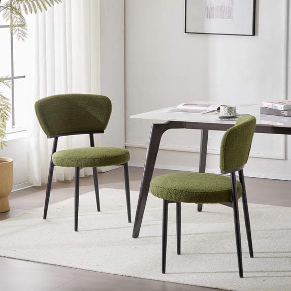 Irving Modern Upholstered Dining Chairs with Metal Legs, Green, Set of 2