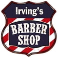 thumbnail image 1 of Irving's Barber Shop Sign Shield Metal Gift Hair Gift 211110020410, 1 of 1