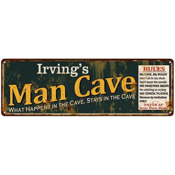 Irving's Man Cave Rules Green Sign Decor Gift 6x18 106180005295