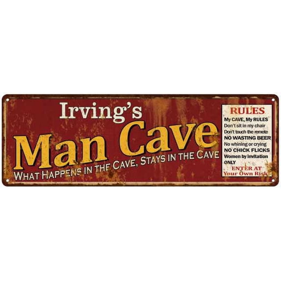 Irving's Man Cave Rules Red Metal Sign Gift 6x18 106180004295