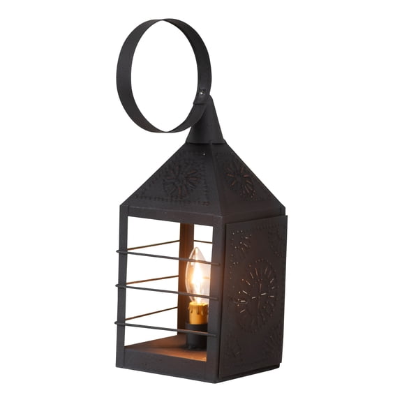 Irvins Country Tinware 16 in Textured Black Corded Candle Lantern Punched Tin Accent Light Indoor