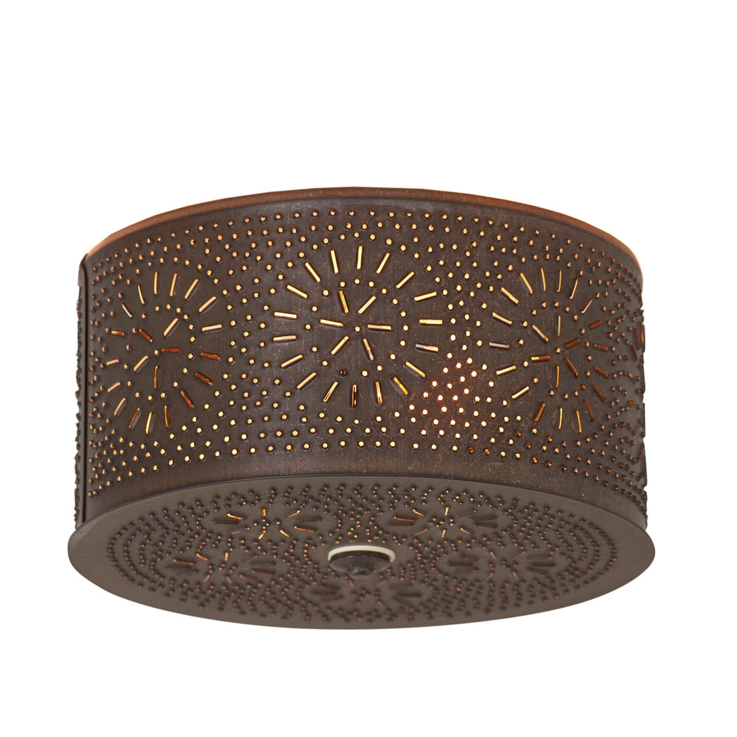 Irvins Country Tinware 2 Light Round Ceiling Light Kettle Black