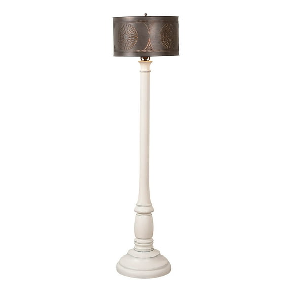 Irvins Country Tinware Brinton Floor Lamp in Rustic White Metal Shade
