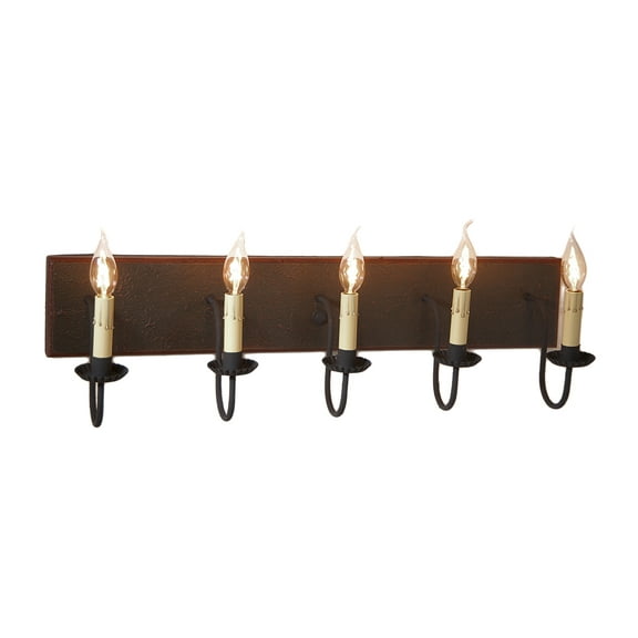 Irvins Country Tinware Five Arm Vanity Light in Espresso with Salem Brick