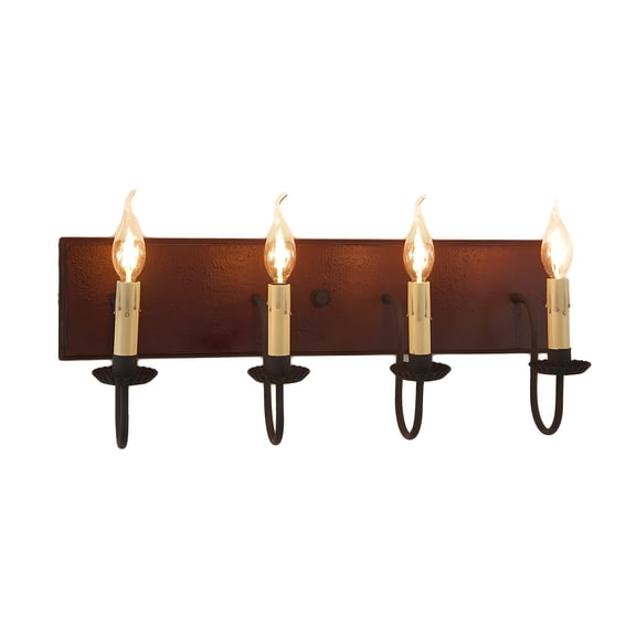 Irvins Country Tinware Four Arm Bathroom Vanity Light in Plantation Red 24 inches