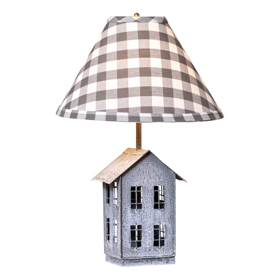 Irvins Country Tinware House Lamp with Gray Check Shade