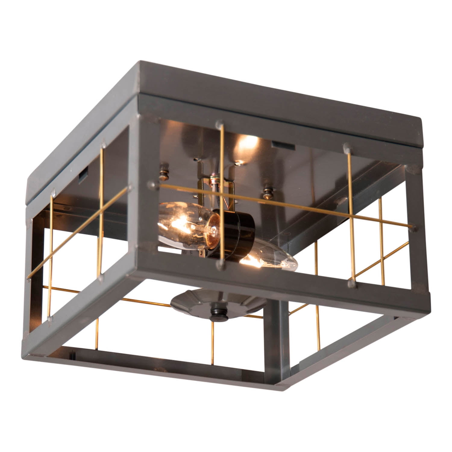 Irvins Country Tinware Irvin's Country Tinware Double Ceiling Light Brass Bars in Country Tin