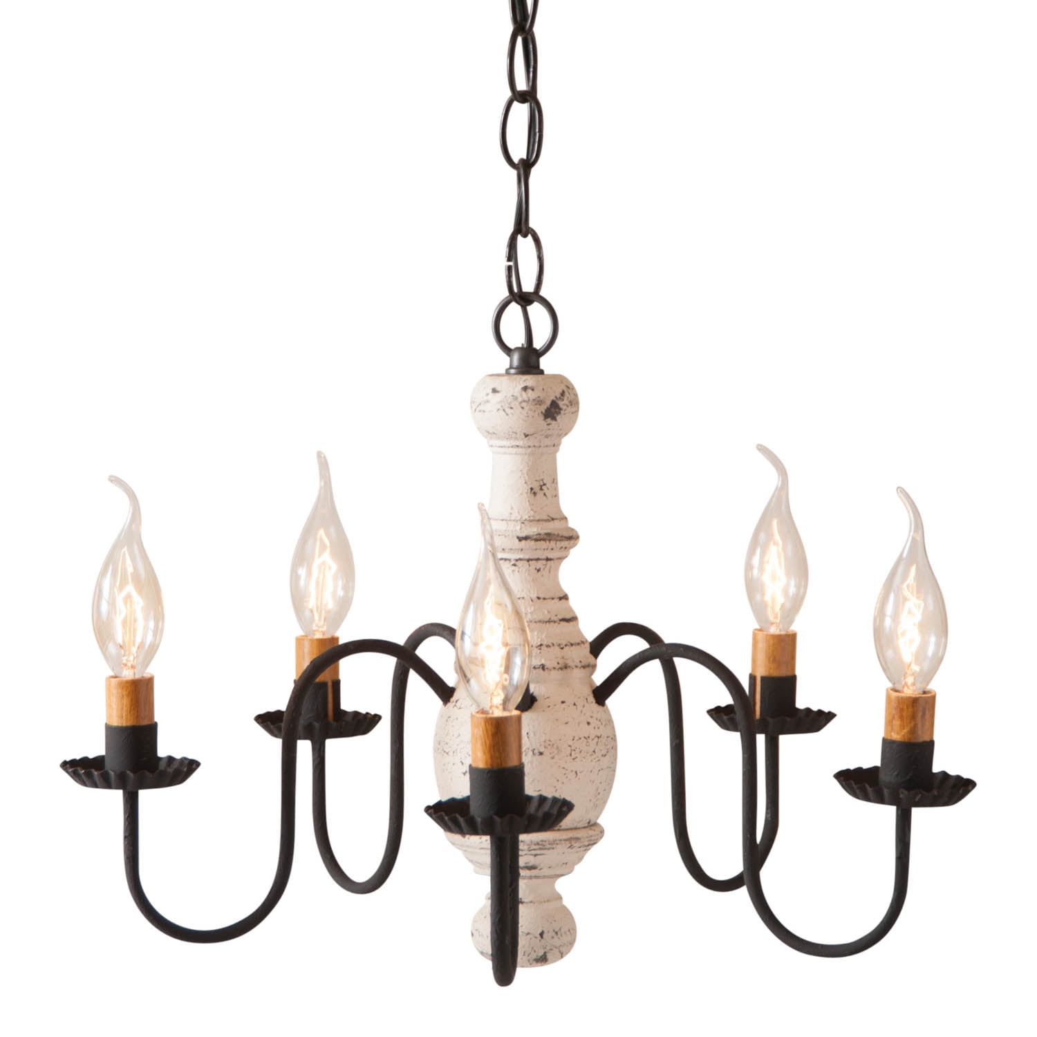 Vintage White Country Wood 17" Chandelier with Black Accents