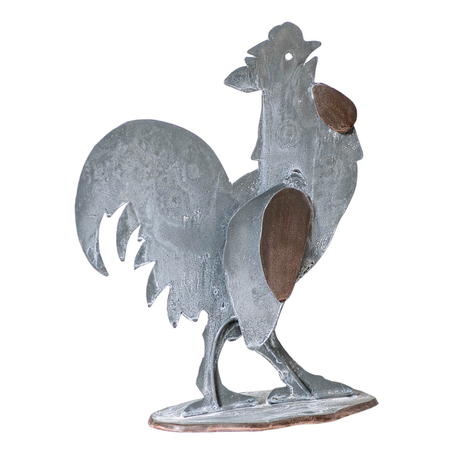Weathered Zinc and Brown Metal Rooster Figurine, 18"