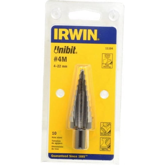 Irwin 10 Hole Sizes, 4 to 22mm Hole Diam Cobalt Speedpoint Step Drill Bit