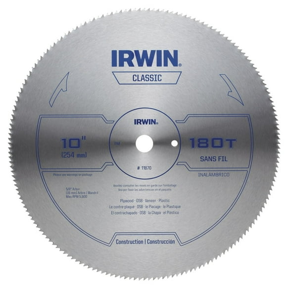 Irwin 10 in. Dia. x 5/8 in. Steel Classic Circular Saw Blade 180 teeth 1 pk