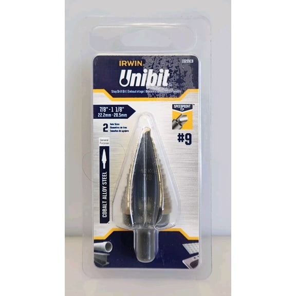 Irwin 10239CB #9 Unibit Step Drill Bit, 7/8" - 1-1/8" Speed Point Cobalt USA NEW