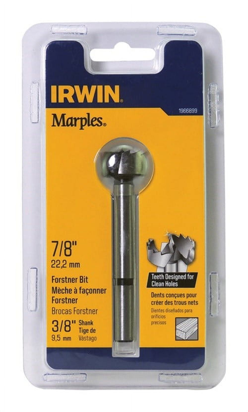 IRWIN 1966899/42914 Forstner Drill Bit, 7/8 In Dia, 3-1/2 In OAL, 3/8 ...