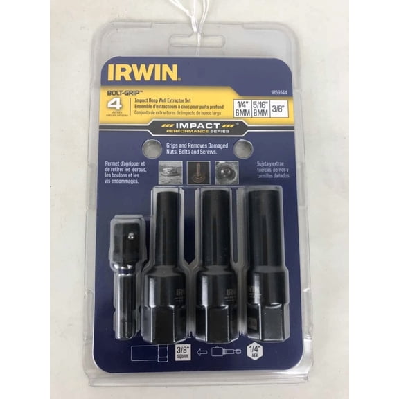 Irwin 4Pc Impact Deep Well Extractor Set 1859144 - 1/4" - 5/16" - 3/8"