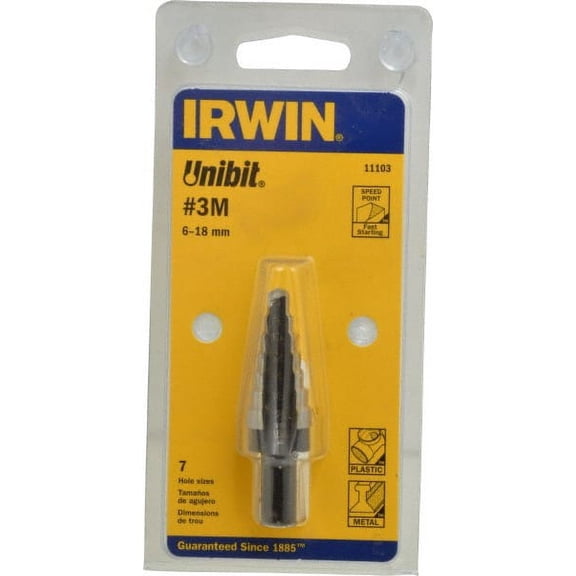 Irwin 7 Hole Sizes, 6 to 18mm Hole Diam High Speed Steel Speedpoint Step Drill Bit