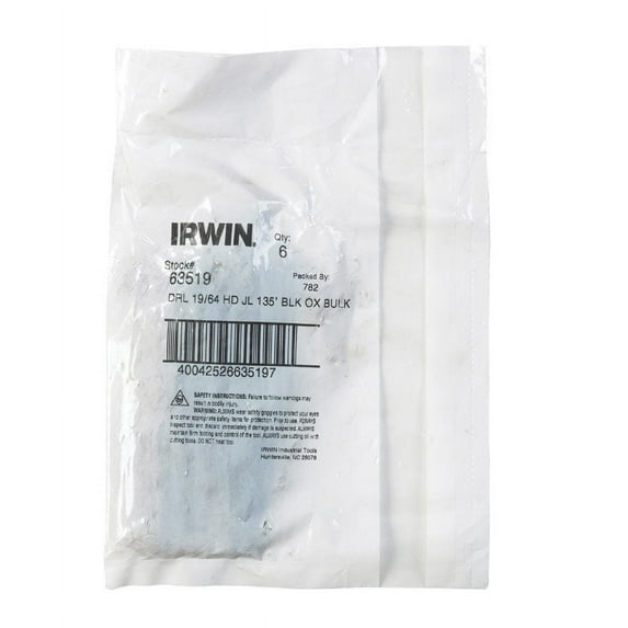 Irwin Black Oxide High Speed Drill Bit Hss, Split Pt 19/64 " Bulk Case of 6