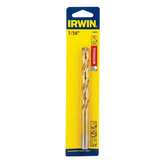 Irwin Drill Bit Hss, Titanium Nitride 5-1/2 " Overall Length, 7/16 " 3/8 " Reduced Carded