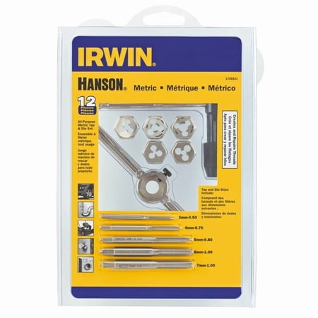 Irwin Hanson High Carbon Steel Metric Tap and Die Set 3mm-7mm 12 pc.