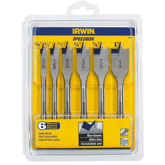 IRWIN Spade Drill Bit Set SPEEDBOR Standard-Length - Hex Shank, Stainless Steel - 6-Piece