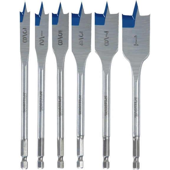 IRWIN Spade Drill Bit Set SPEEDBOR Standard-Length - Hex Shank, Stainless Steel - 6-Piece Professional & DIY Use, Standard Battery Platform