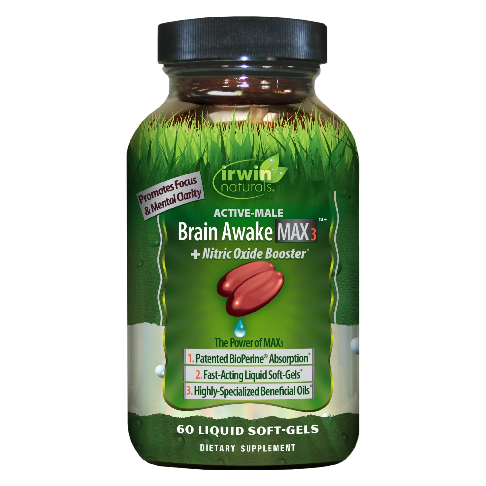 Irwin Naturals Active-Male Brain Awake Max3 + Nitric Oxide Booster 60 Sgels