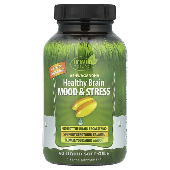 Irwin Naturals Ashwagandha Healthy Brain Mood & Stress, 60 Liquid Soft-Gels