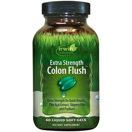 Irwin Naturals Extra Strength Colon Flush Quick & Powerful Digestive + Constipation Support Supplement with Psyllium, Acai, Triphala + Soothing Botanicals - 60 Liquid Softgels