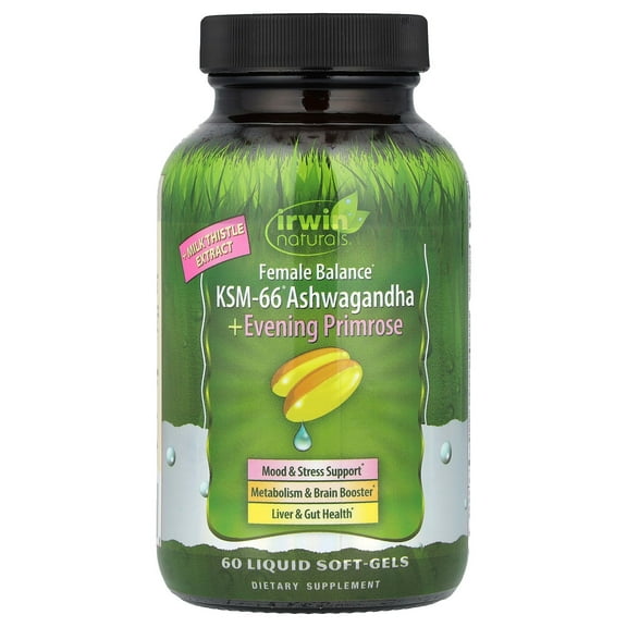 Irwin Naturals Female Balance, KSM-66 Ashwagandha + Evening Primrose, 60 Liquid Soft-Gels