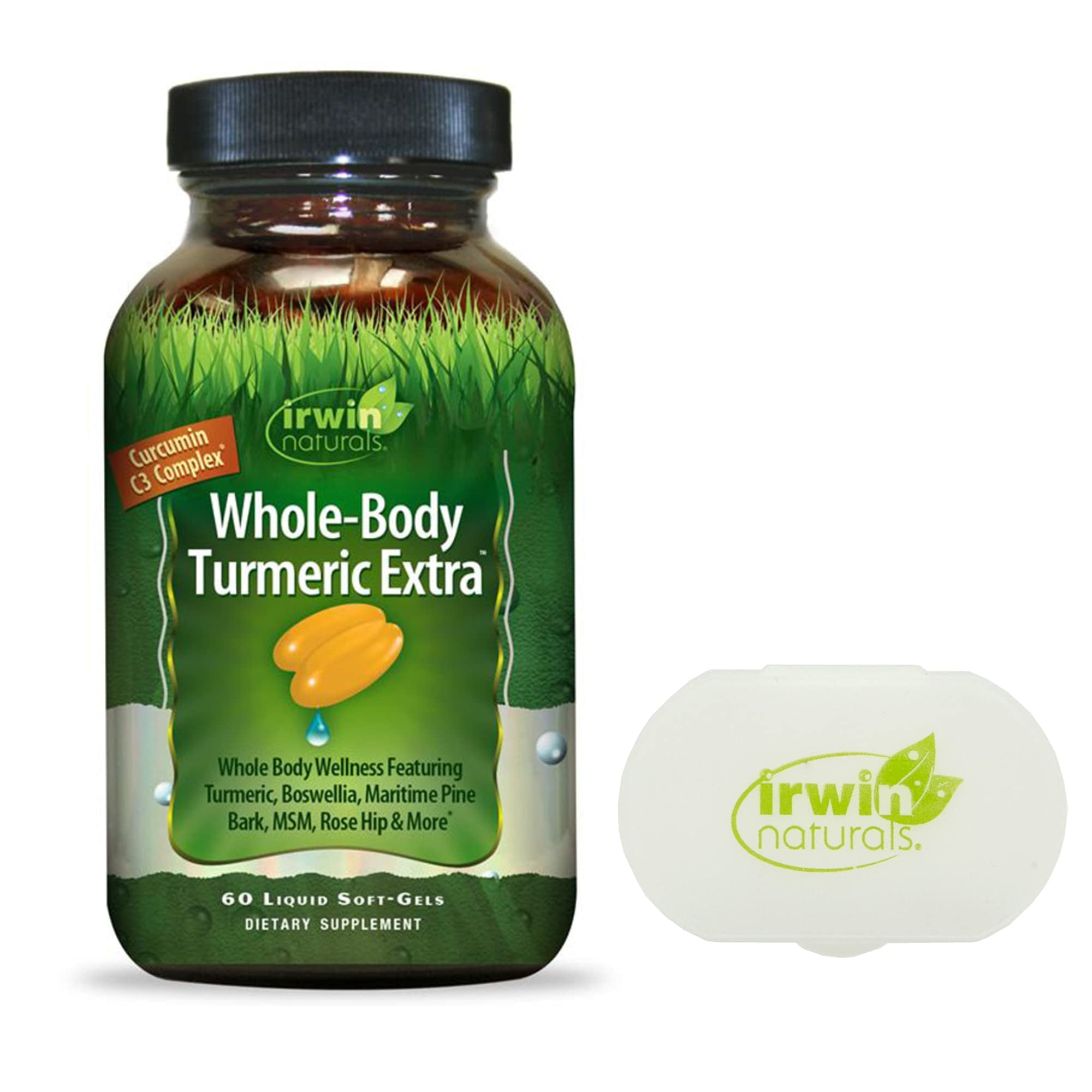 Irwin Naturals Whole-Body Turmeric Extra 60 - Liquid Softgels bundle with a Lumintrail Pill Case