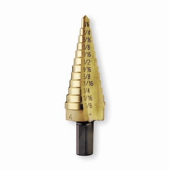Irwin Step Drill Bit Unibit HSS TiN 12 Size 3/16-7/8" Metal Plastic Wood Hole Cutter 38 Shank Tool 15104