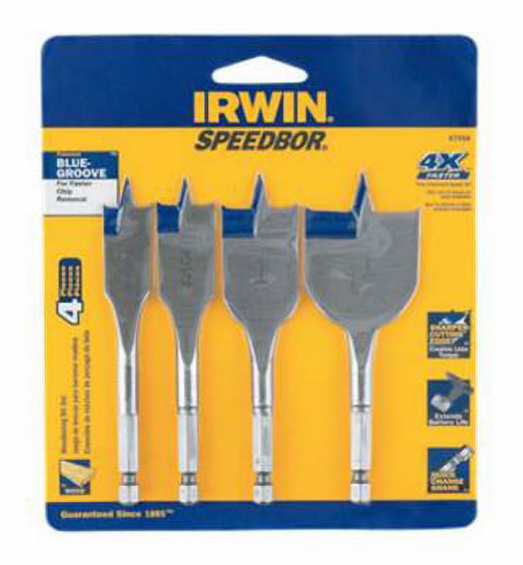 Irwin Tool 4 Piece Spade Bit Set Wood Boring 4" Length For Drilling In