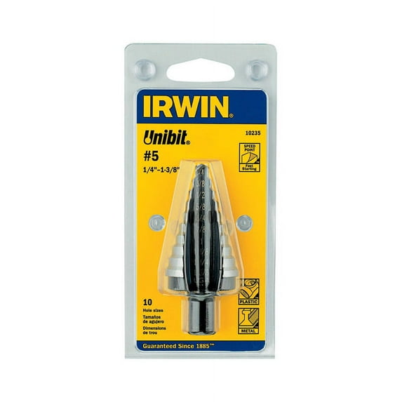 Irwin Unibit 1/4 to 1-3/8 in. Dia. x 6 in. L High Speed Steel Step Drill Bit 7/16 in. Hex Shank