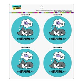 Is It Cat Naptime Yet? Dreaming Refrigerator Fridge Locker Vinyl Circle Magnet Set