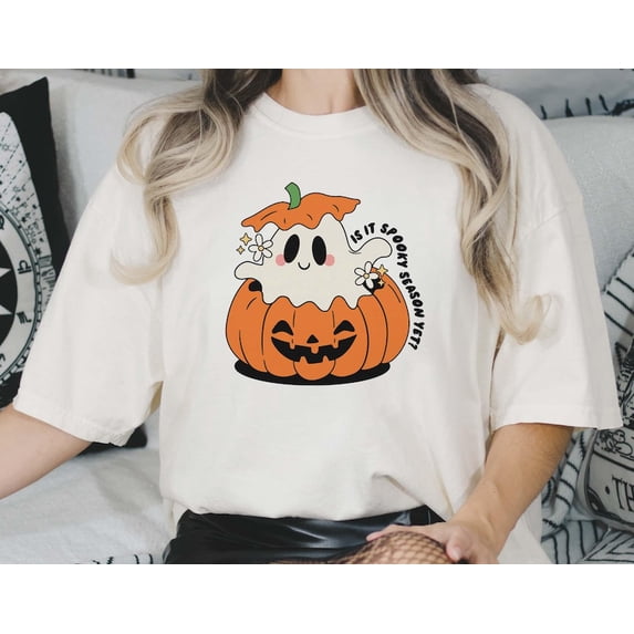 Is It Spooky Season Yet T-shirt, Cute Trendy Artsy Pumpkin Ghost Halloween 190647