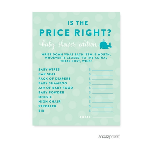 Is The Price Right? Boy Whale Nautical Baby Shower Games, 20-Pack