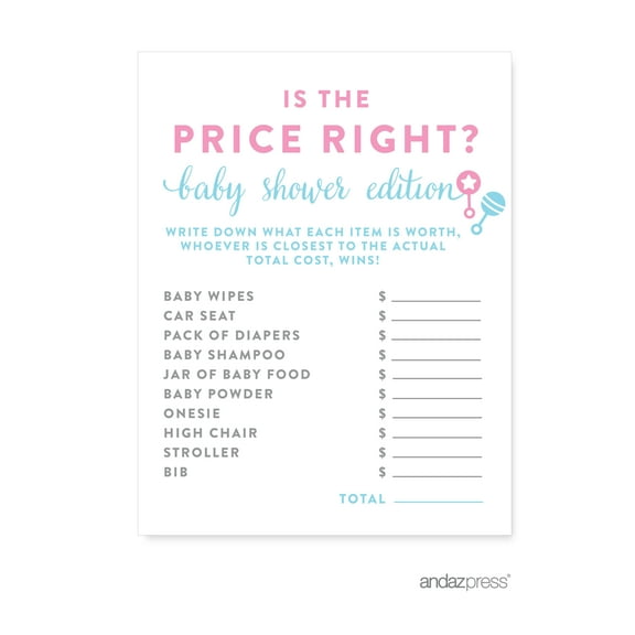 Is The Price Right?  Team Pink/Blue Gender Reveal Baby Shower Games , 20-Pack