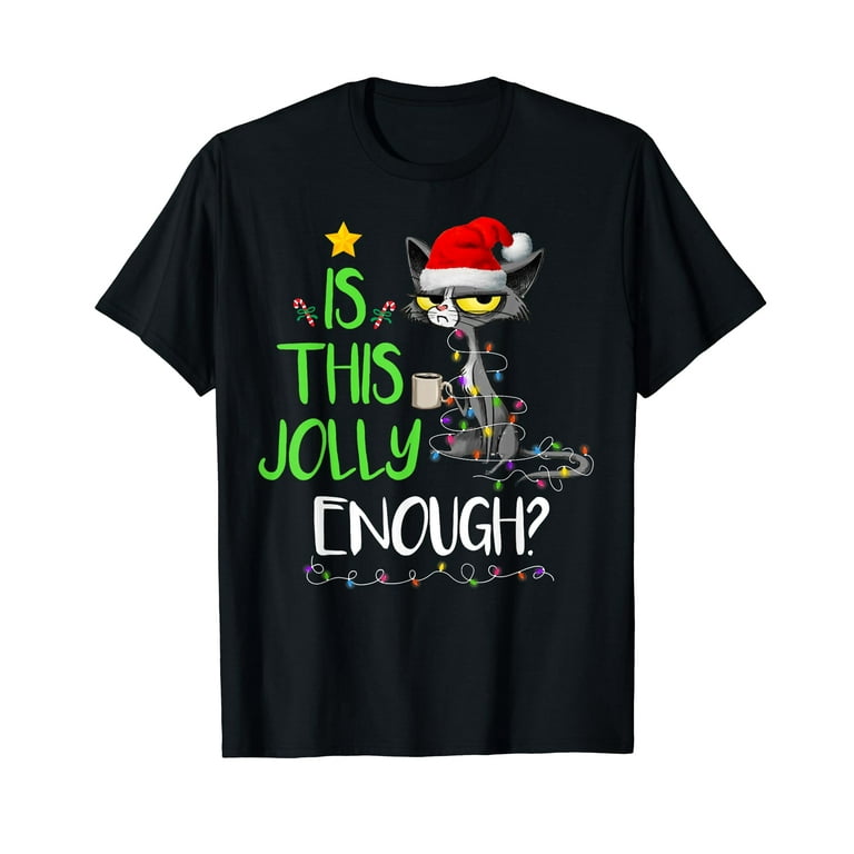 Is This Jolly Enough Black Cat Merry Christmas Tree Lights T-Shirt
