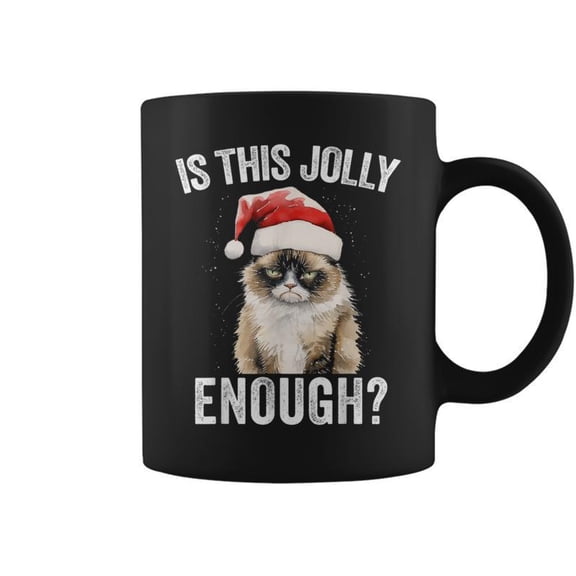 Is This Jolly Enough Christmas Cat Santa Hat Grumpy Coffee Mugs