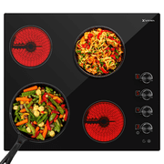IsEasy 24 Inch Electric Cooktop Built in Electrics Stove Top, 4 Burner Electric Stove, Knobs Control, 7500W, 9 Power Levels, Safety Lock, Timer, Pause Function, 220-240V Hard WireNo Plug