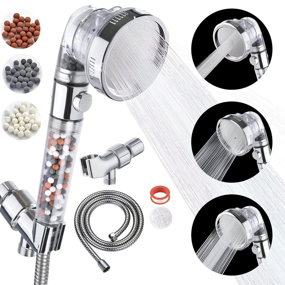 IsEasy High Pressure Showerhead Set with Stop Button, Water Saving, Filter for Dry Skin & Hair