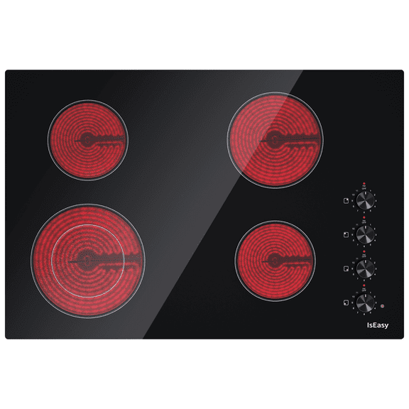 IsEasy Ceramic Cooktop with Knob, 30" 4 Burners Electric Stove, 220-240V 6700W