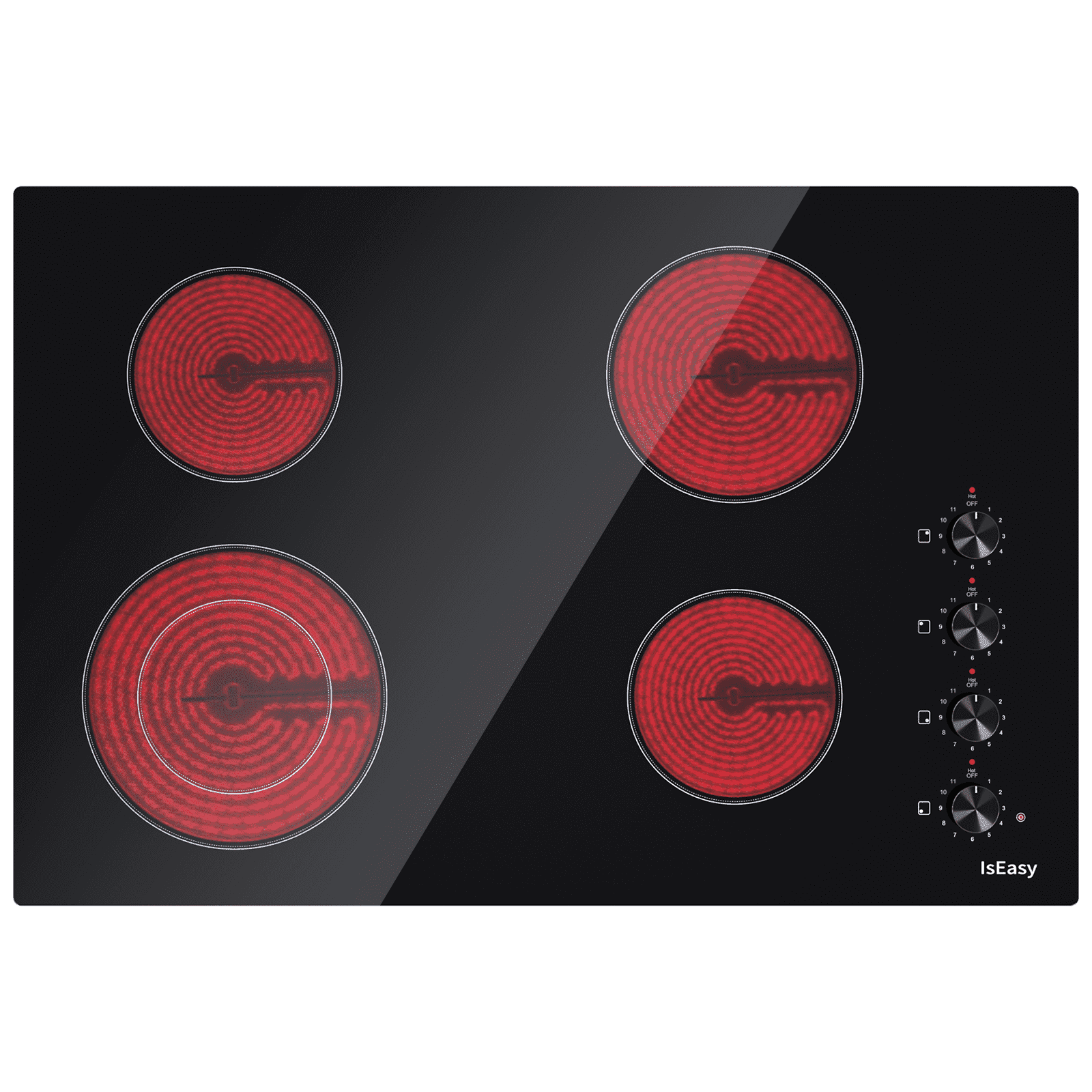 30 in. 4 Elements Ceramic Glass Surface Radiant Electric Cooktop in Black with Knobs and Dual Element