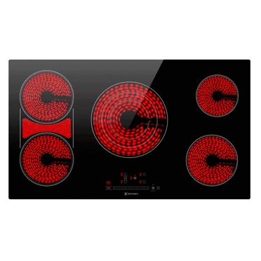 IsEasy 30-Inch 5-Burner Built-in Ceramic Electric Cooktop - Satin Glass Finish, Touch Sensor Control, 9 Power Levels, Timer, Child Safety Lock, 9200W 220-240V